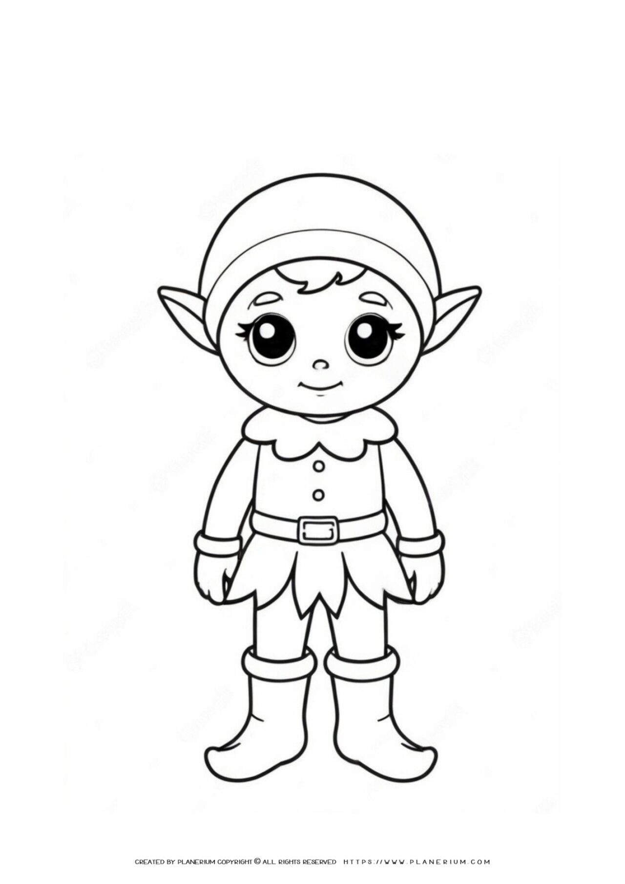 Cartoon elf coloring page illustration.
