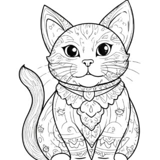 Illustrated cat coloring page design.