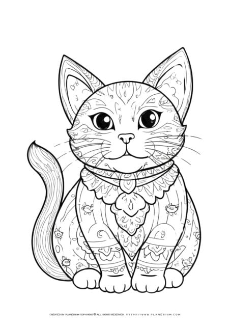Illustrated cat coloring page design.