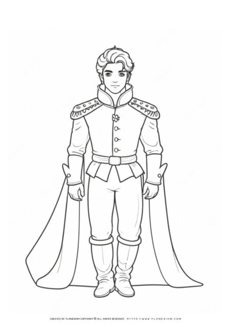 Line drawing of a prince in regal attire.