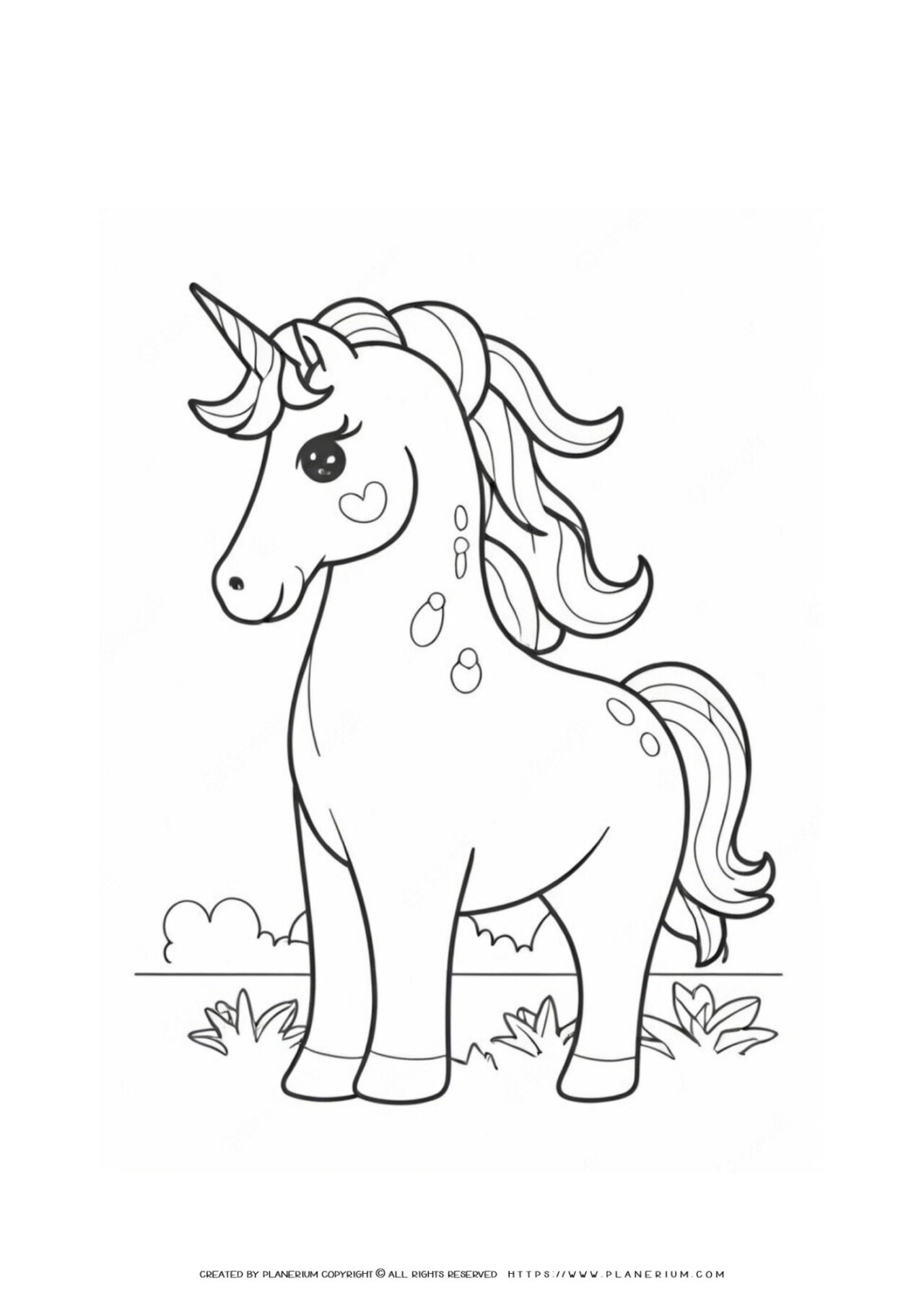Unicorn coloring page for children.