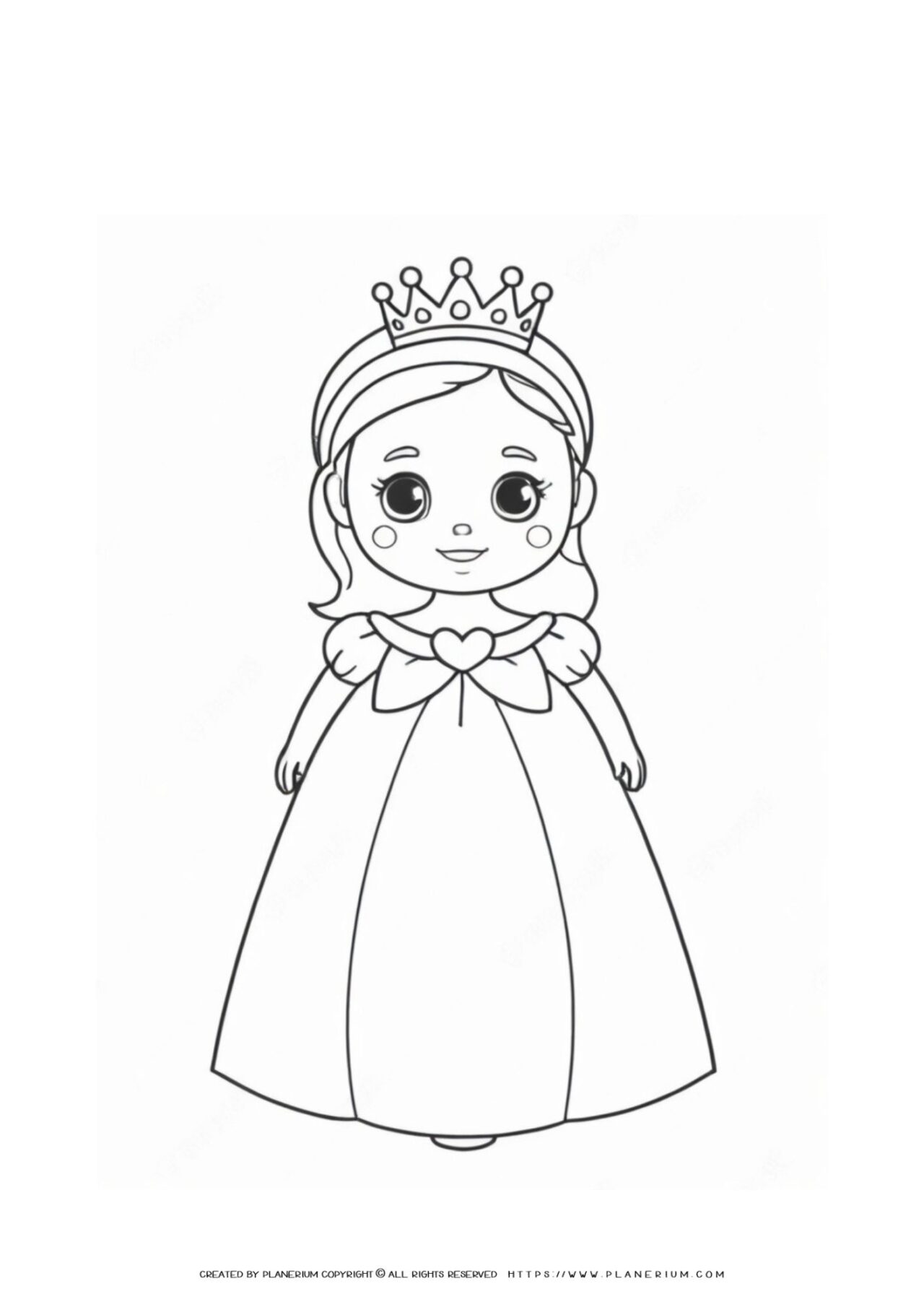 Coloring page of a cartoon princess outline.