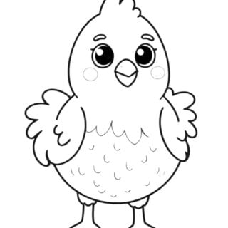 Cute cartoon chicken coloring page illustration.
