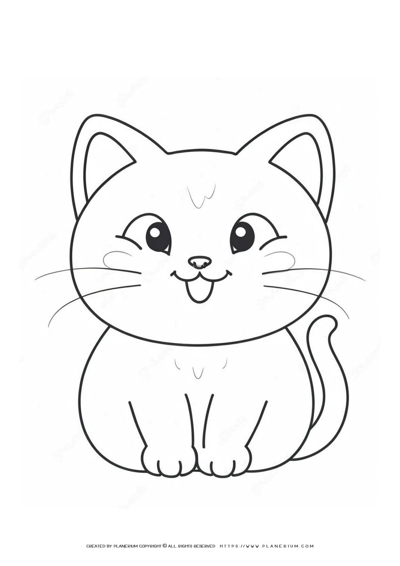 Cute cartoon cat coloring page illustration.