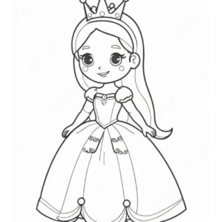 Line drawing of a smiling princess for coloring.