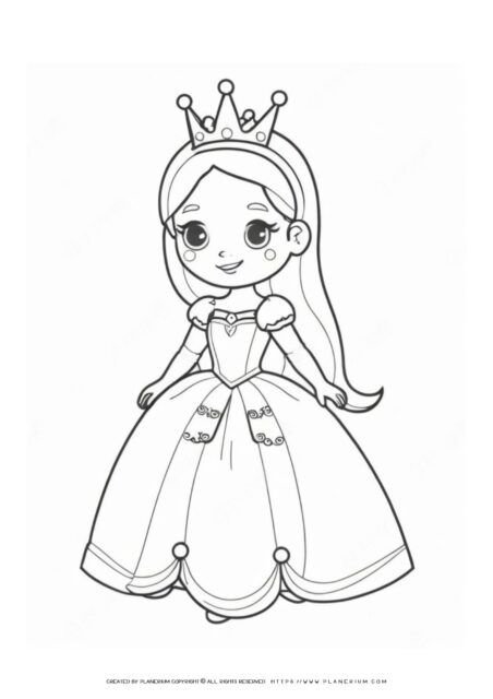 Line drawing of a smiling princess for coloring.