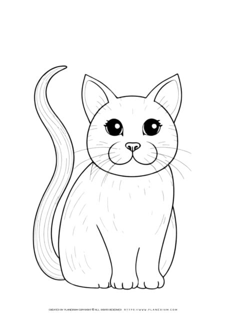 Cat coloring page for kids, simple line art.