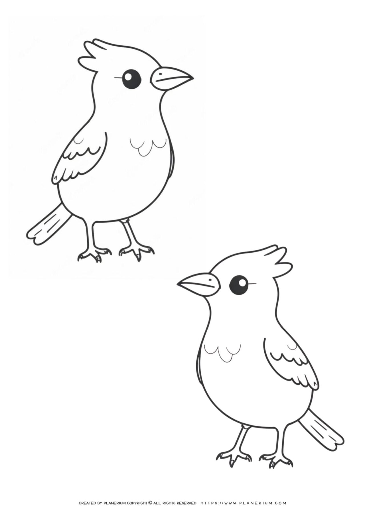 Line drawing of two cartoon birds.