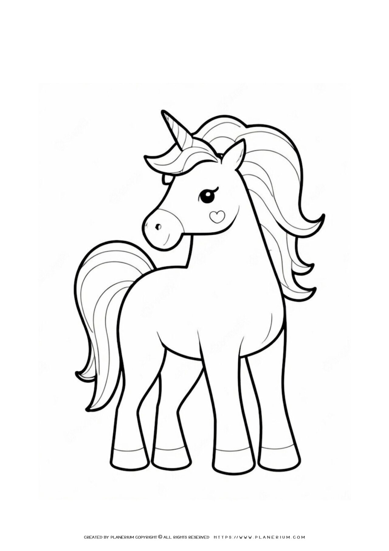 Printable unicorn coloring page for kids.