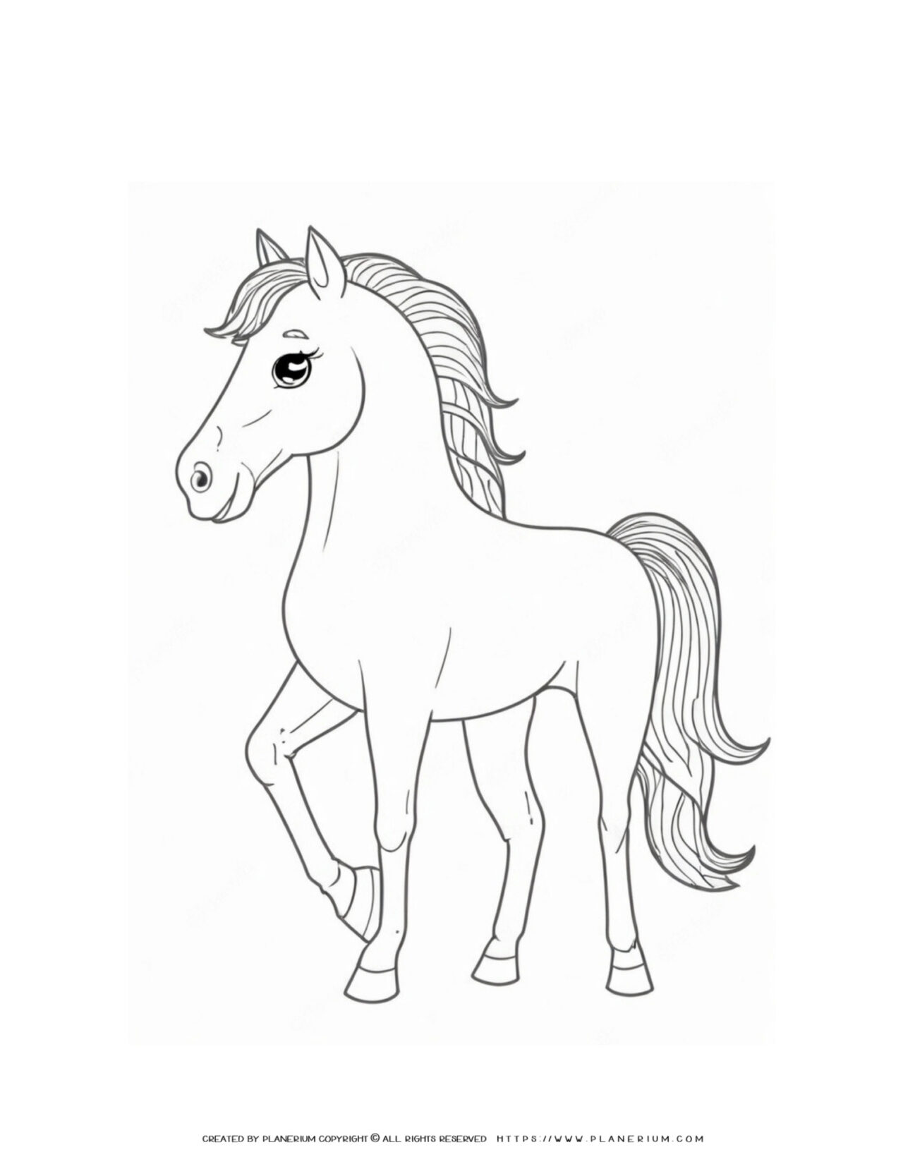 Cute-Horse-Standing-Outline-Simple-Coloring-Page