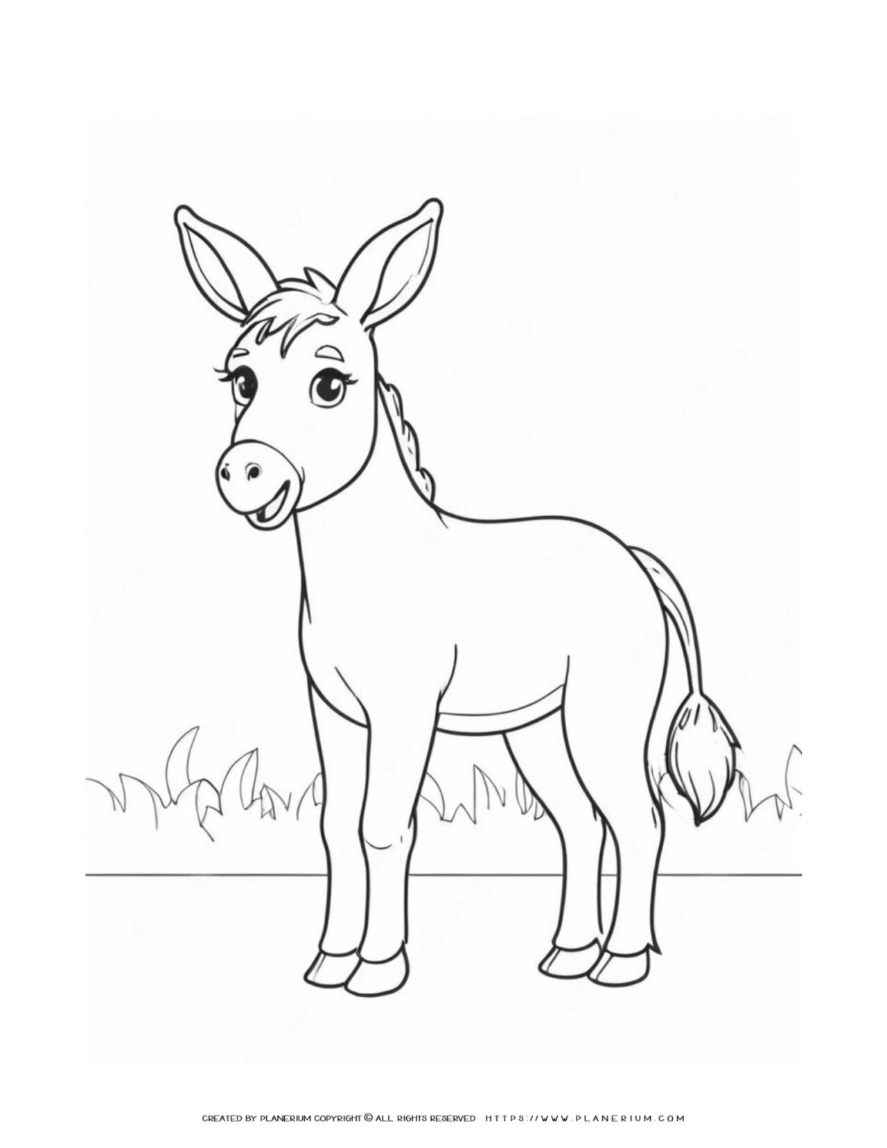 Cute-Little-Donkey-Standing-Simple-Coloring-Page