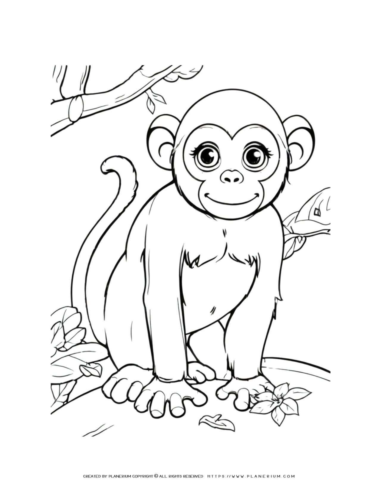 Cute-Monkey-Outline-Jungle-Coloring-Page