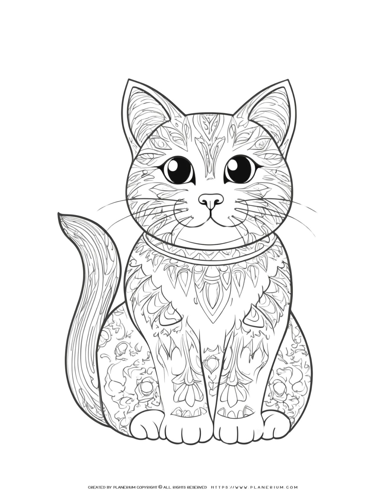 Decorated-Cat-Drawing-Coloring-Page-for-Adults
