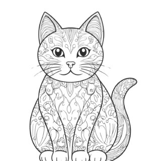 Decorated-Cat-Sitting-Coloring-Page-for-Adults