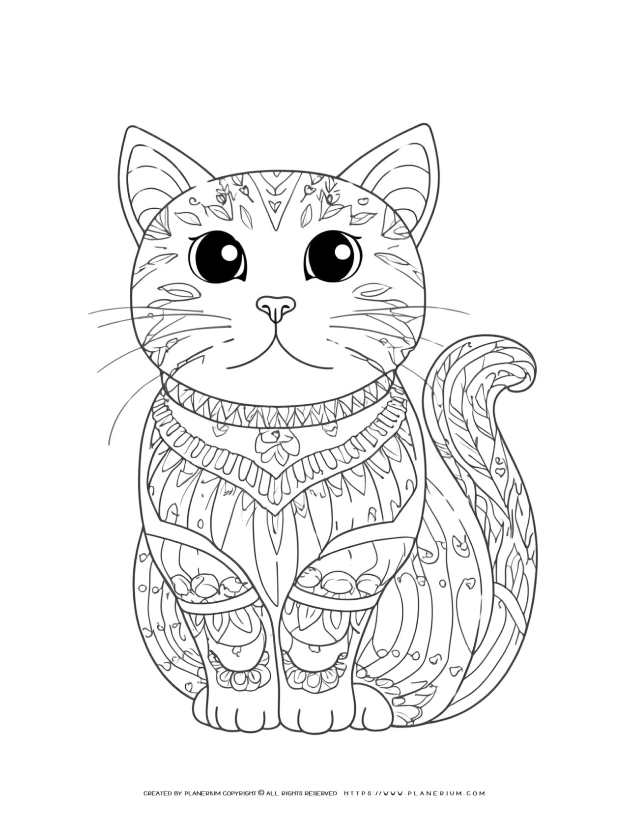Detailed-Cat-Sitting-Drawing-Coloring-Page-for-Adults
