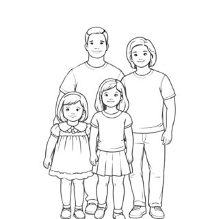 Family-Coloring-Page-with-Two-Men-Two-Daughters