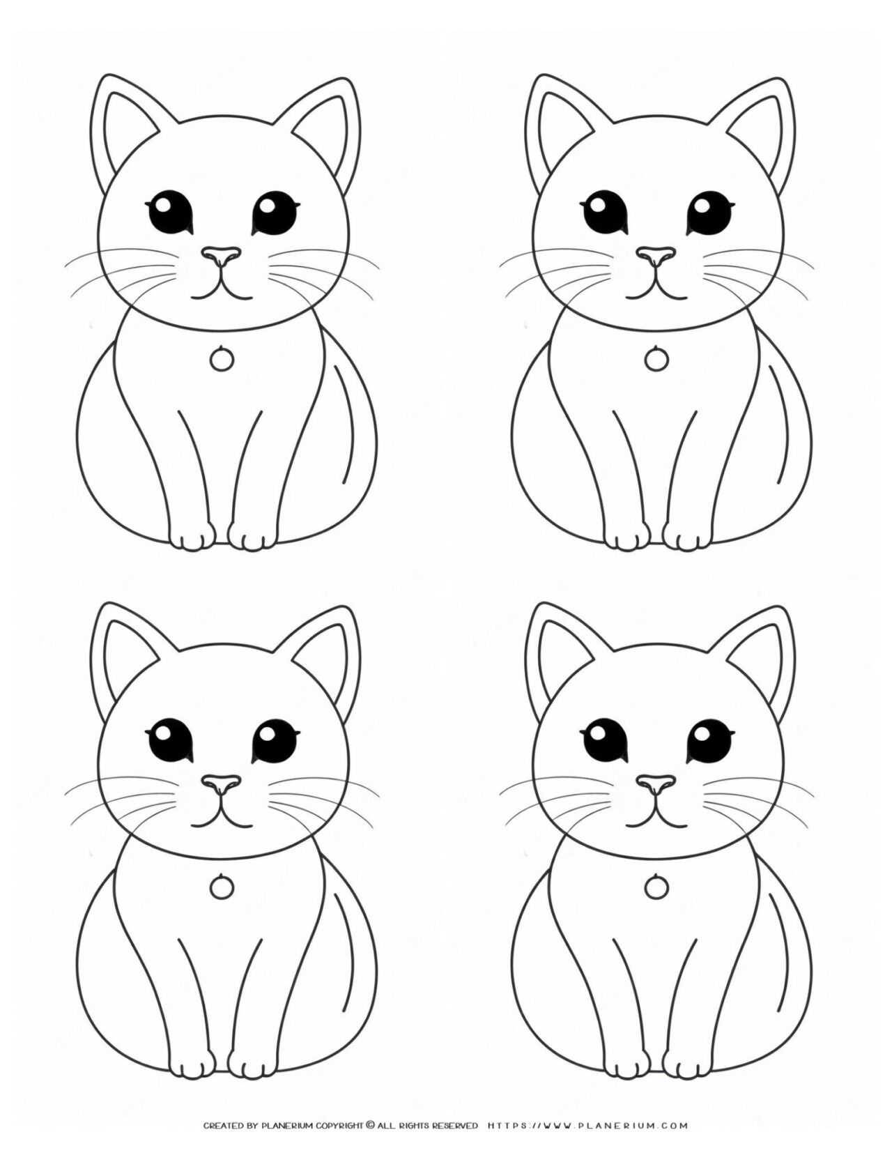 Four-Cats-Outline-Simple-Coloring-Page-for-Kids