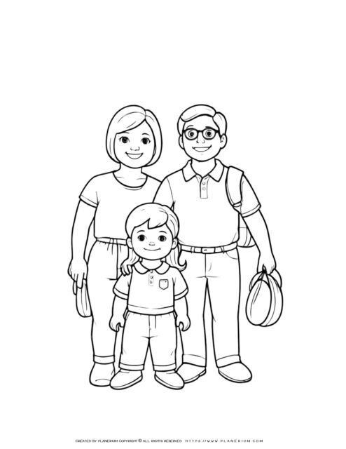 Happy-American-Family-Coloring-Page-with-Two-Parents-and-One-Little-Girl