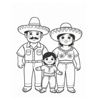 Happy-Mexican-Family-Two-Parents-One-Little-Girl-Coloring-Page