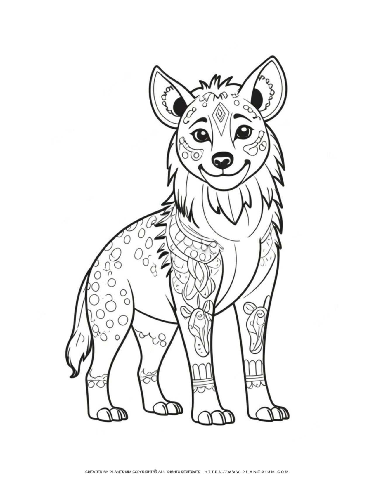 Intricate-Hyena-Coloring-Page-with-Tribal-Tattoos
