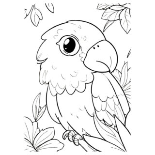 Perched-Parrot-Detailed-Bird-Coloring-Page