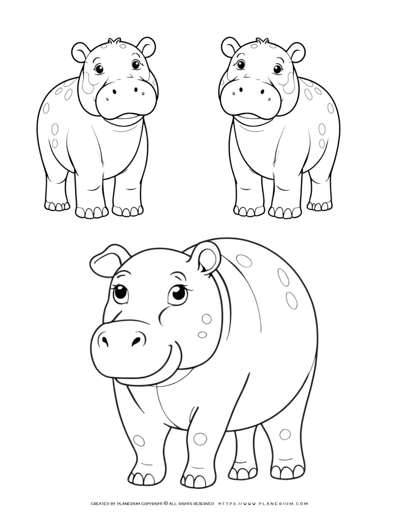 Three-Hippos-Outlines-Mom-and-Two-Babies-Coloring-Page-for-Kids