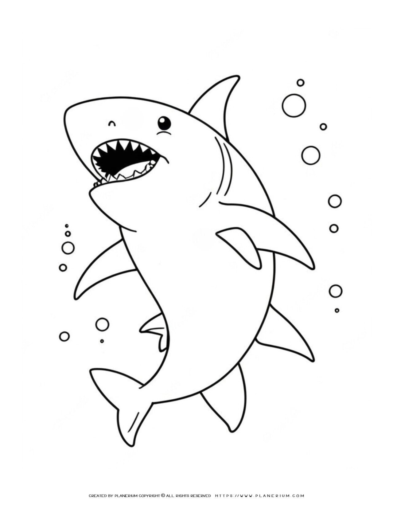 Cartoon-shark-coloring-page-illustration