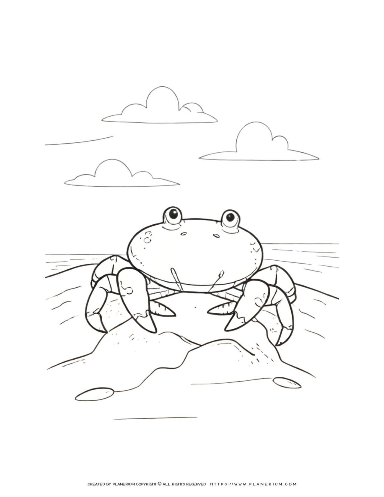 Cartoon-crab-on-beach-coloring-page