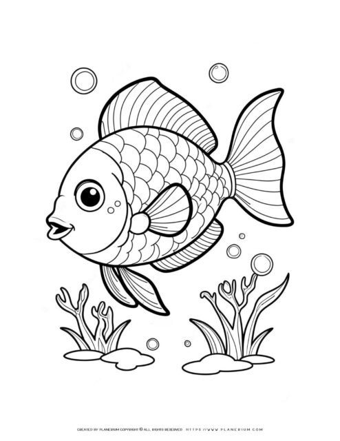 Coloring-page-with-cartoon-fish-and-bubbles