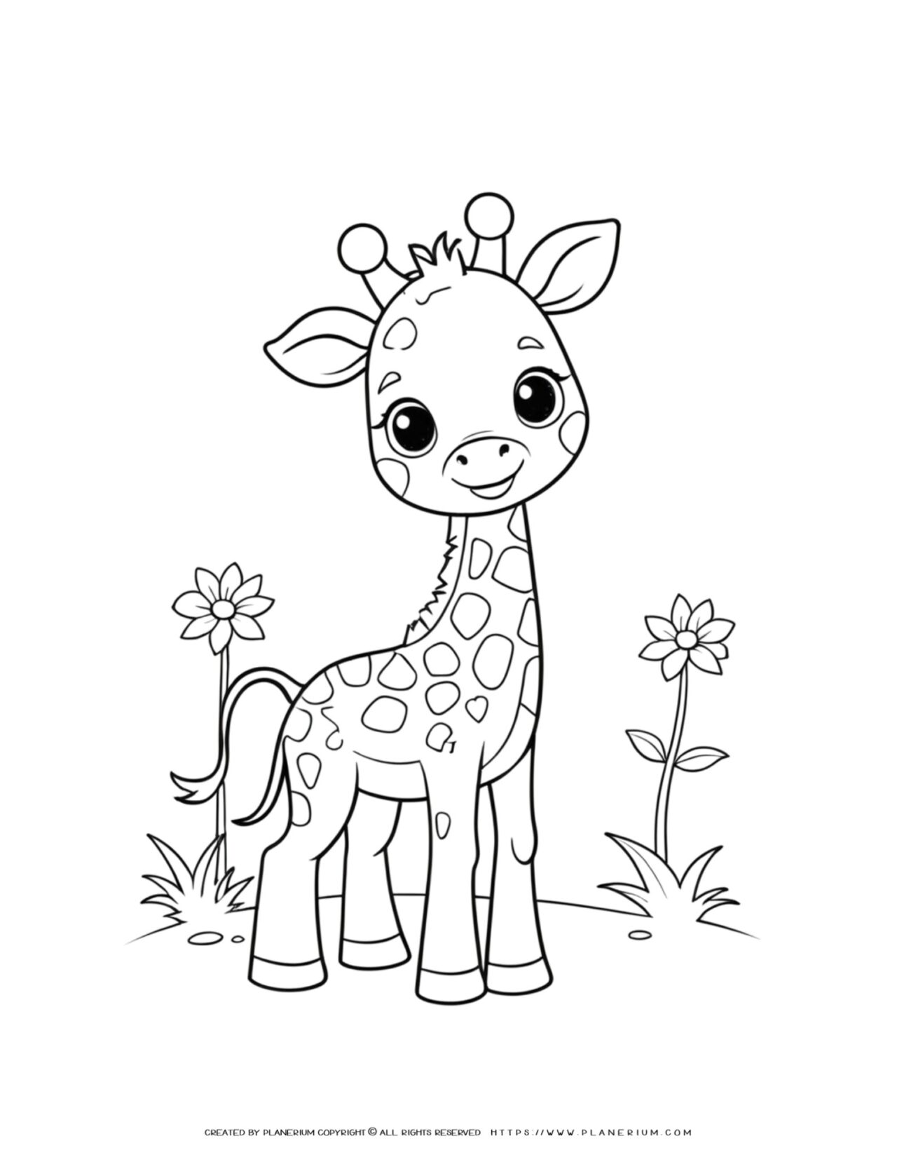 cute-happy-giraffe-with-flowers-coloring-page-for-kids