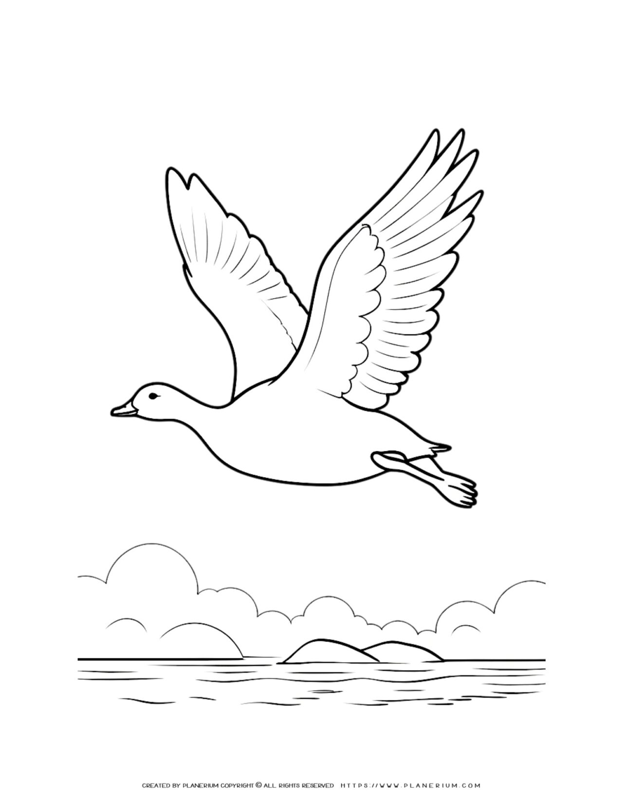 flying-goose-in-the-sky-coloring-page