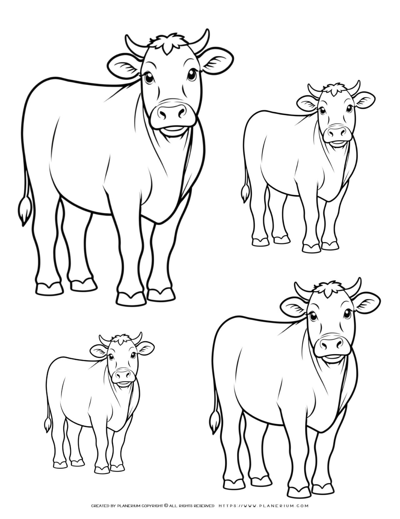 four-cow-outlines-different-sizes-template