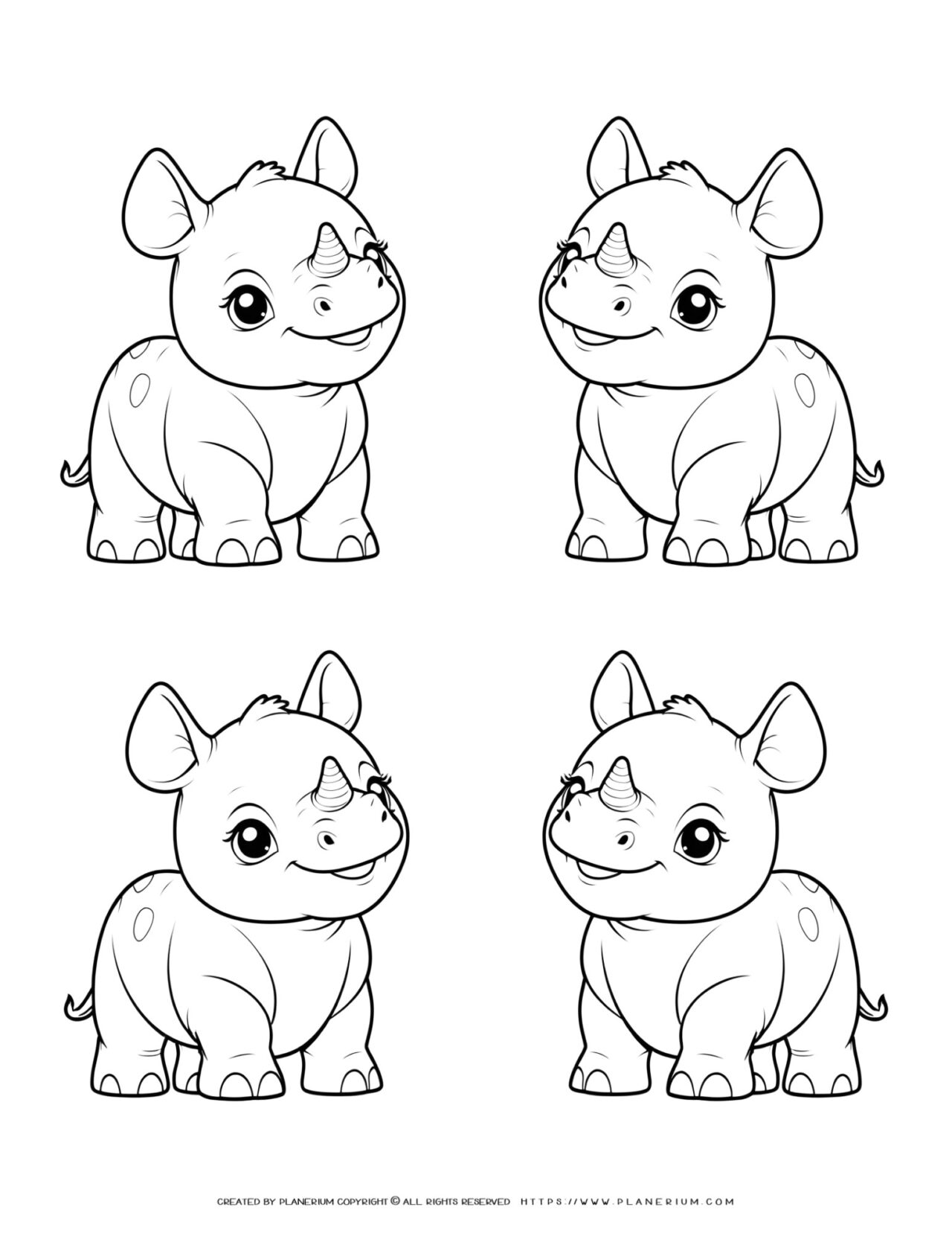 four-cute-baby-rhinoceros-outline-animal-coloring-page-for-kids