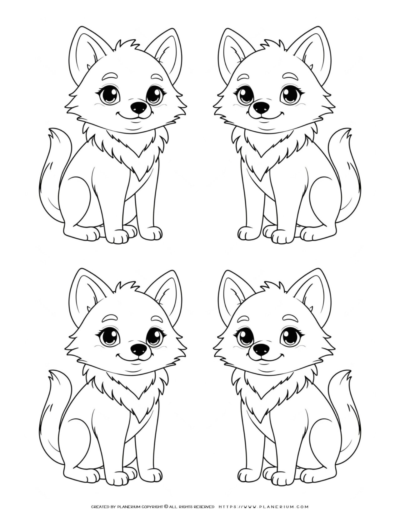four-cute-baby-wolf-coloring-page-for-kids