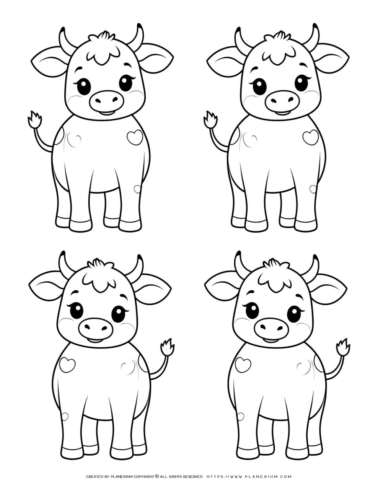 four-cute-cow-outlines-template