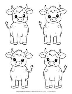 four-cute-cow-outlines-template