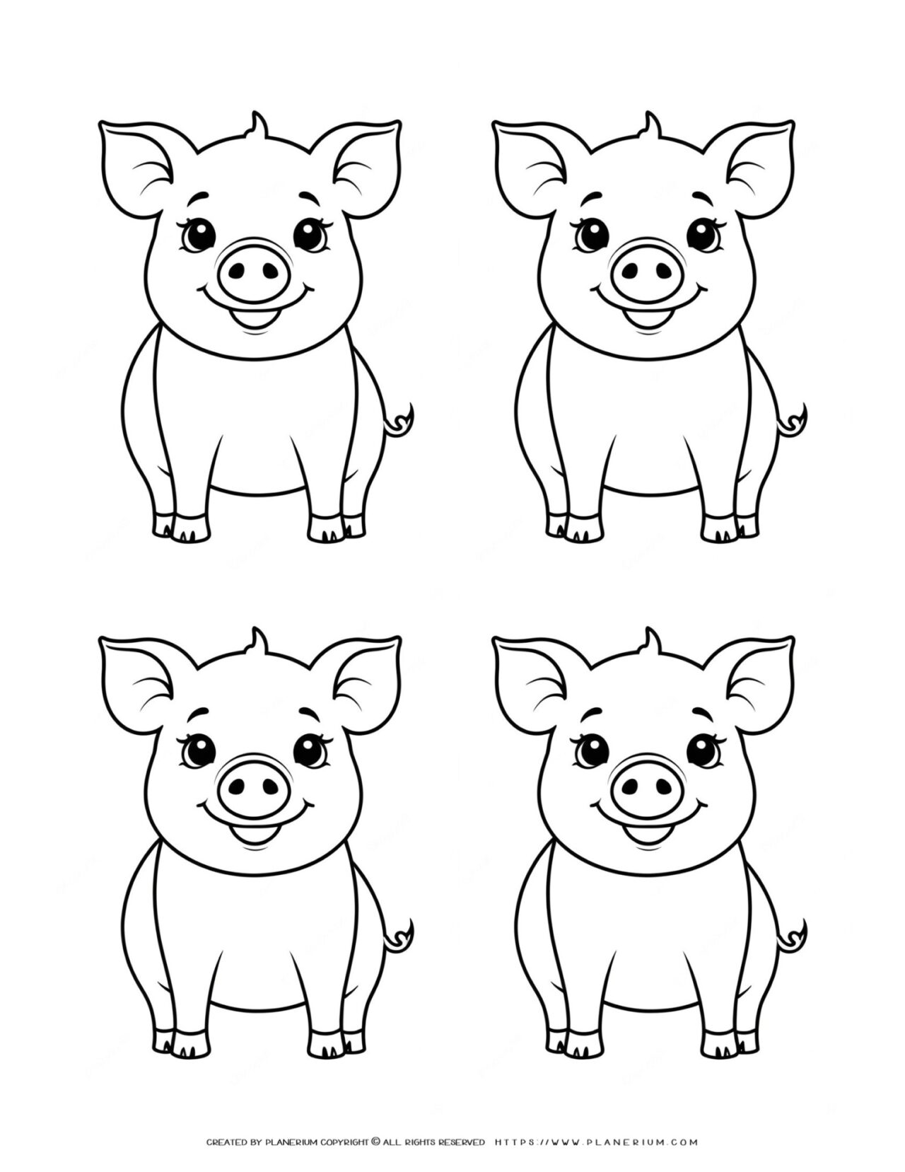 four-cute-happy-baby-pigs-front-view-outlines-farm-template