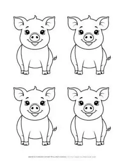 four-cute-happy-baby-pigs-front-view-outlines-farm-template