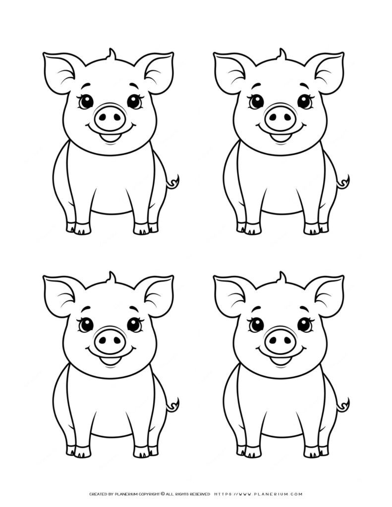 Template featuring front view outlines of four adorable and joyful baby ...