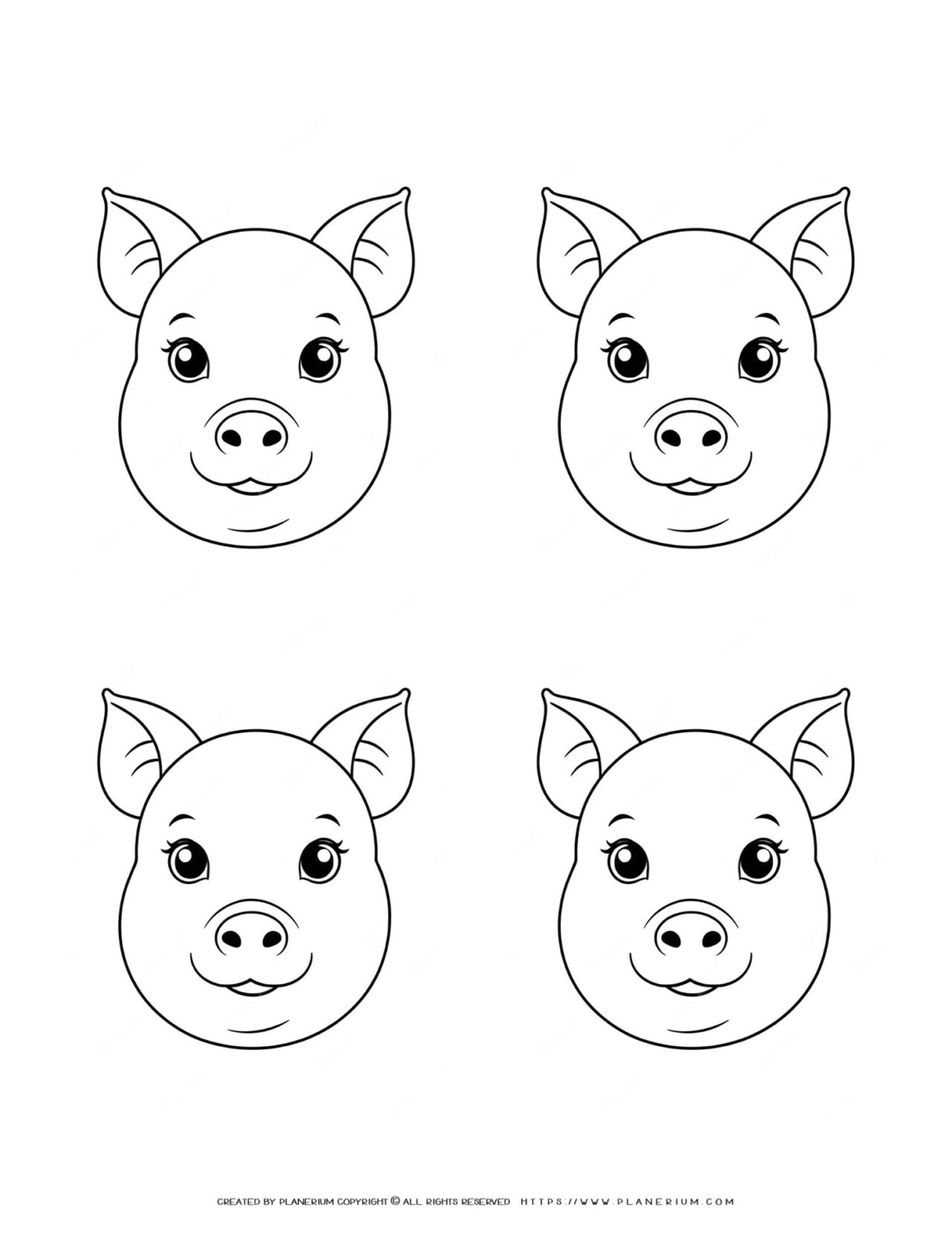 four-pig-faces-outline-templates