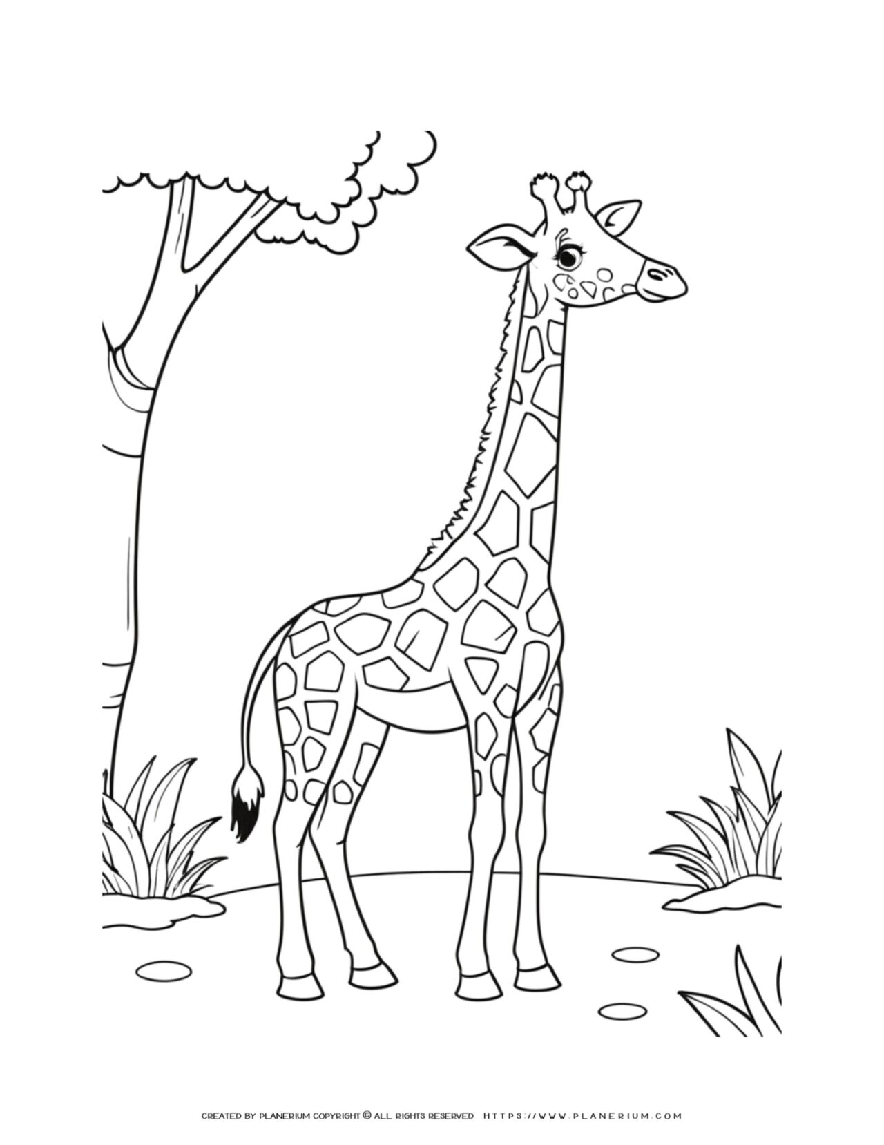 giraffe-side-view-in-nature-coloring-page-for-kids