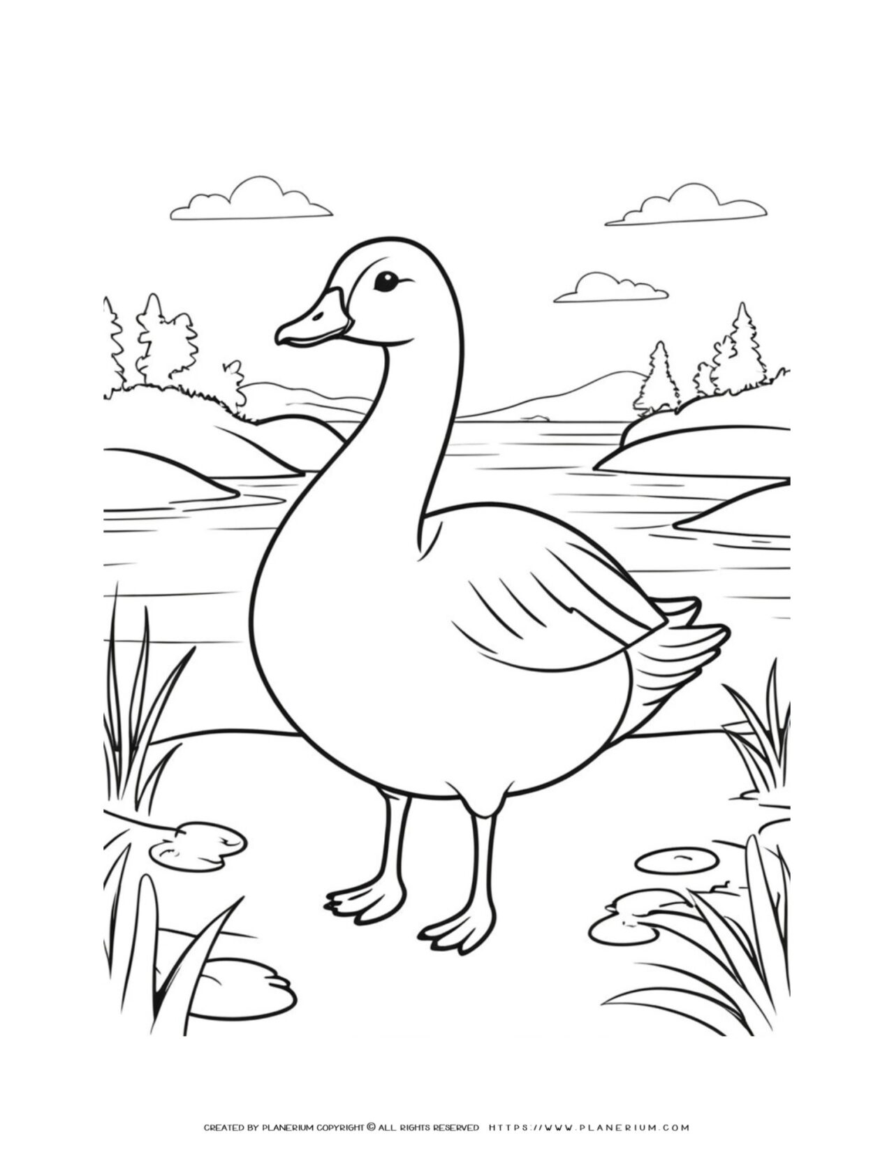 goose-standing-in-a-lake-shore-coloring-page