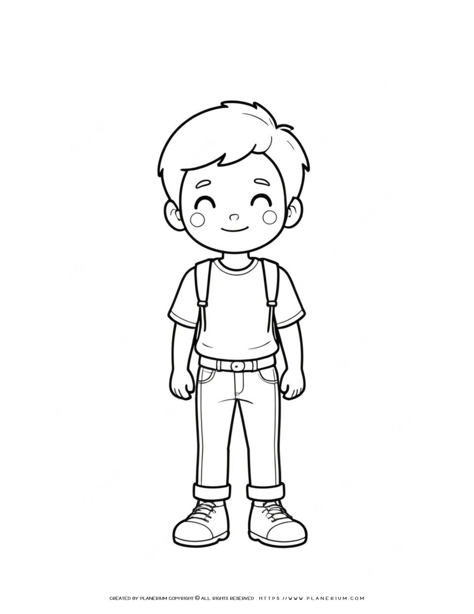 Happy Boy with Backpack Coloring Page for Kids - Educational and Fun