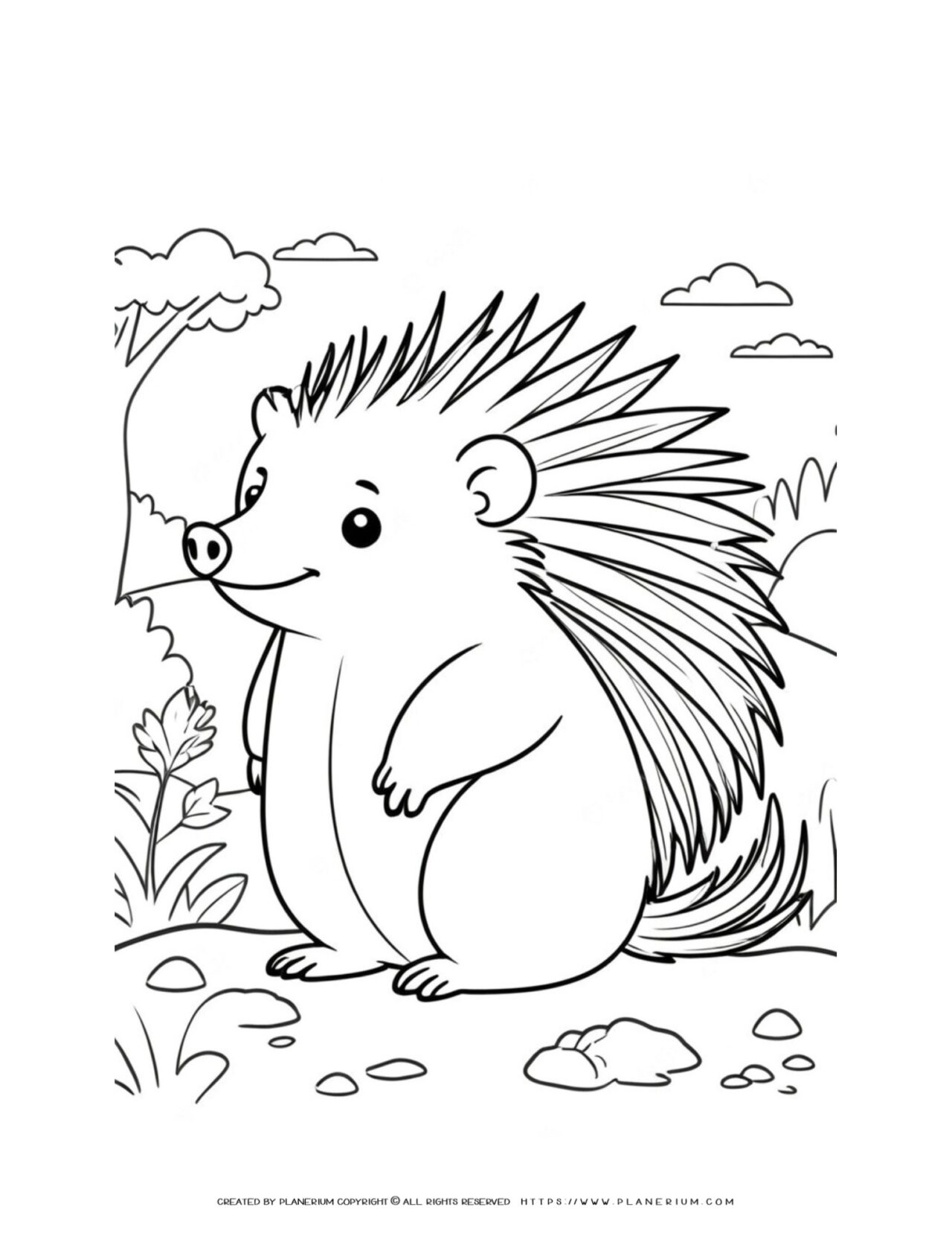 happy-porcupine-in-nature-illustration-coloring-page-for-kids