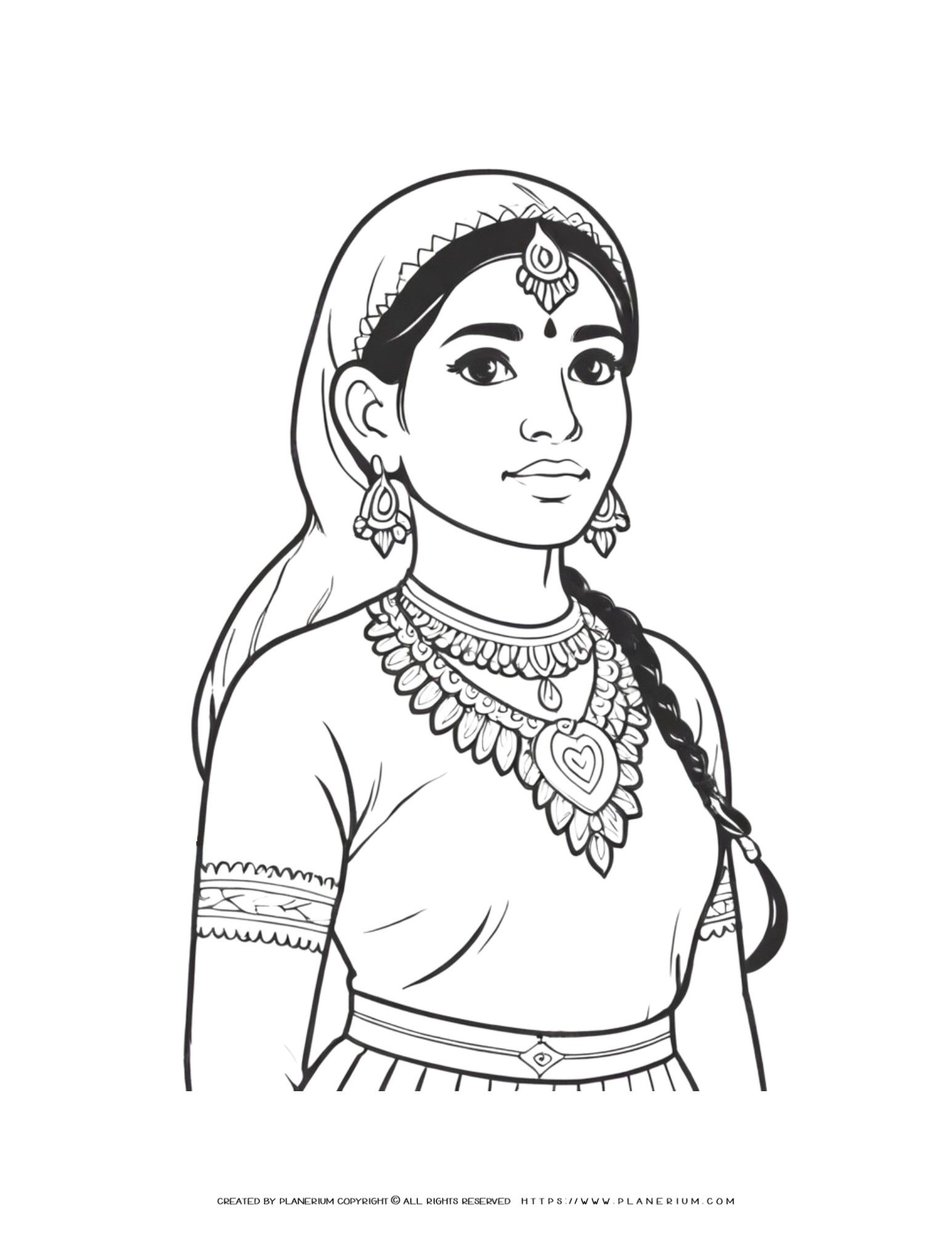 Indian woman portrait coloring page teach kids about indian culture 