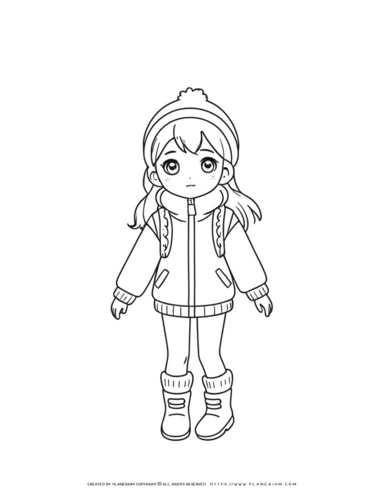 Winter Anime Girl Coloring Page for Kids - Creative & Fun Art Activity