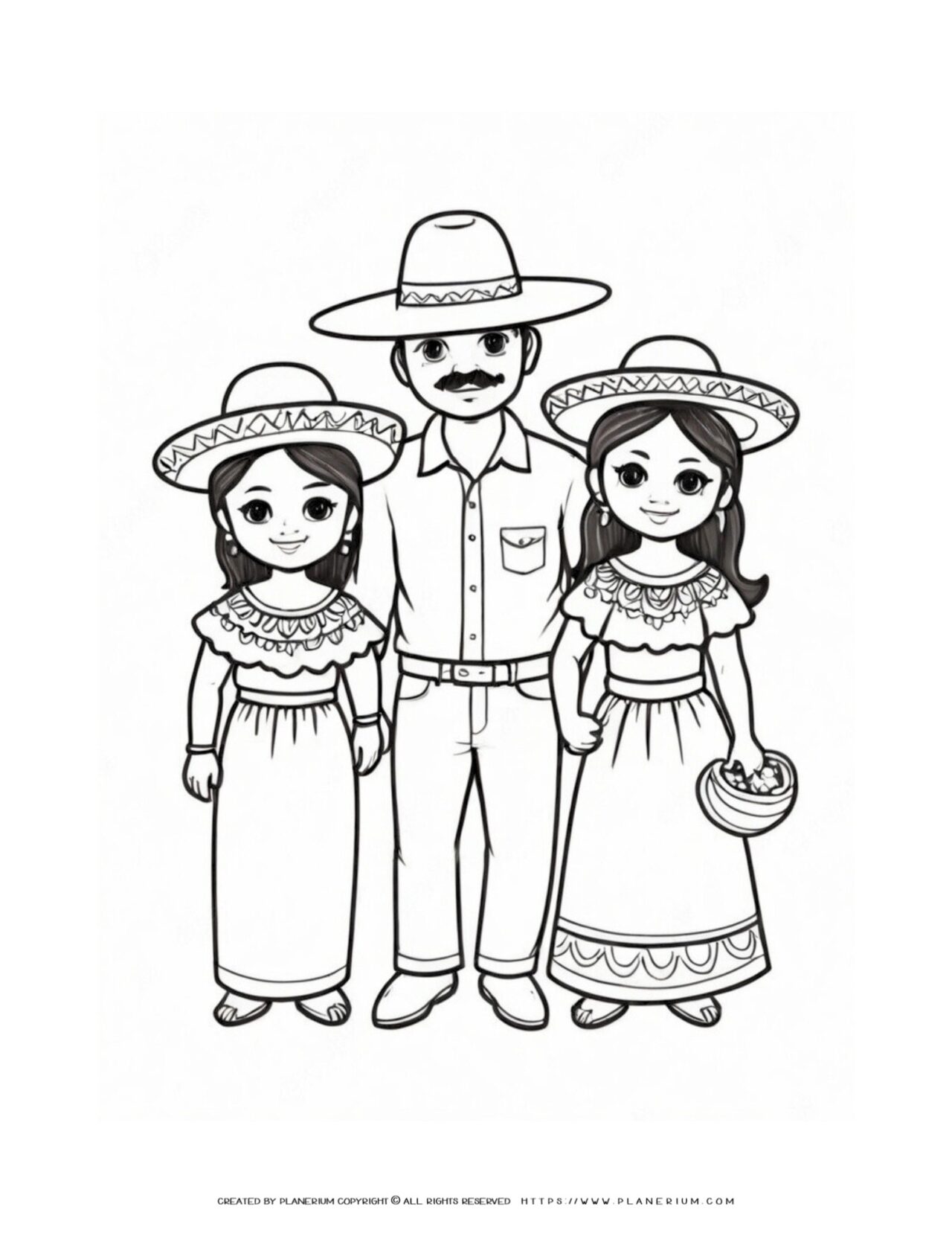mexican-family-father-and-two-daughters-coloring-page-for-kids