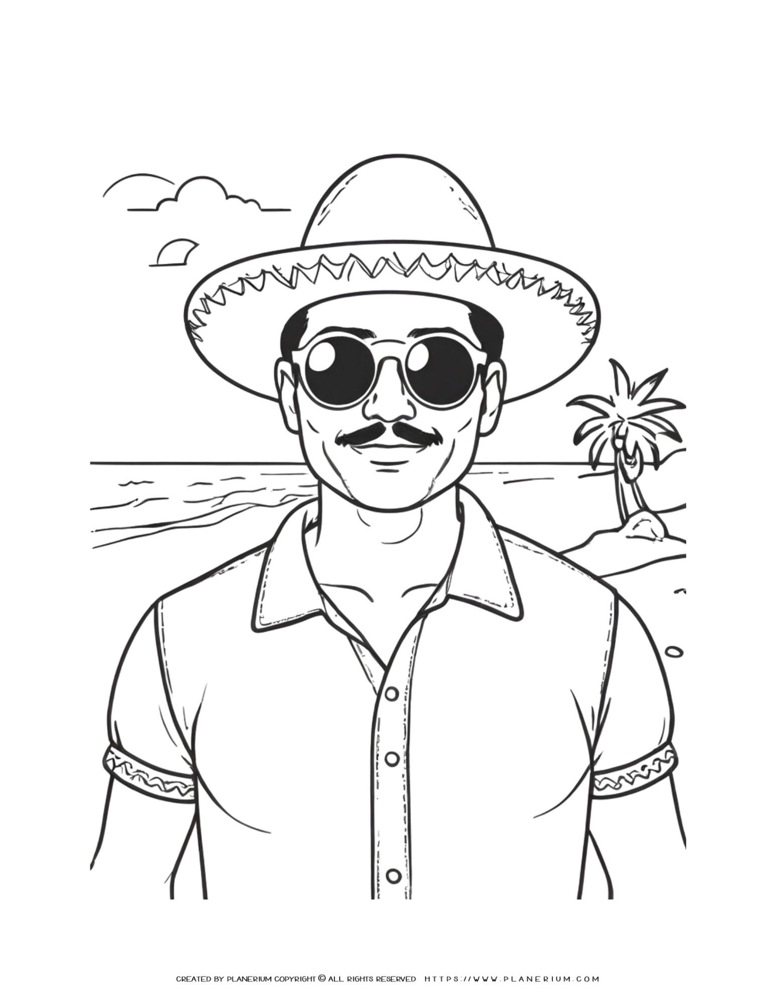Engage with Mexican Culture through our Beach Sombrero Man Coloring Page
