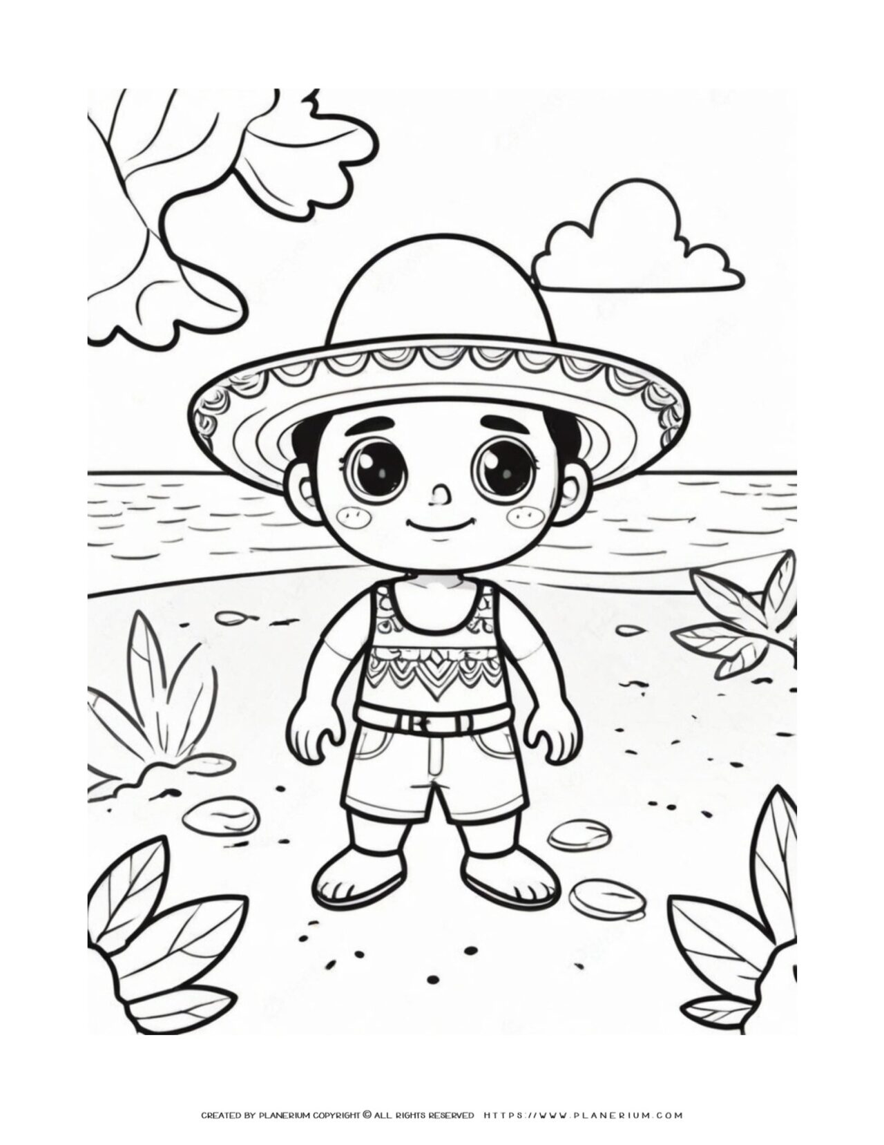 mexican-little-happy-boy-with-summer-clothes-sombrero-hat-standing-on-the-beach-coloring-page-for-kids
