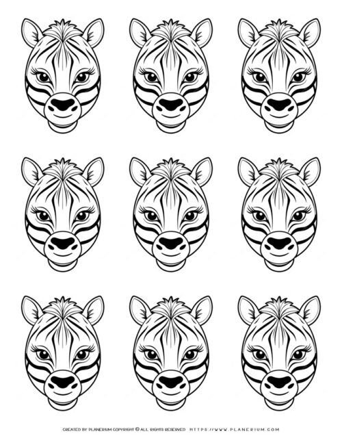 nine-zebra-head-outlines-template